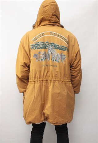 VINTAGE 90' SUPER COOL UNIQUE UNISEX LONG BEIGE PARKA JACKET