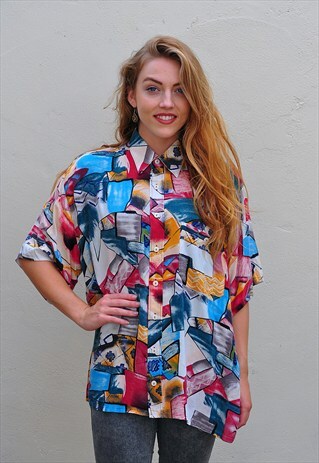 VINTAGE ABSTRACT PATTERN OVERSIZE BOYFRIEND SHIRT