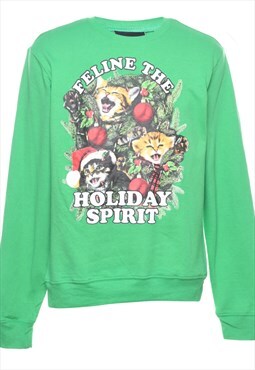 Vintage Beyond Retro Cat Printed Christmas Sweatshirt - M