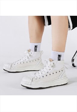 Distressed Platform sneakers melted high tops trainers white