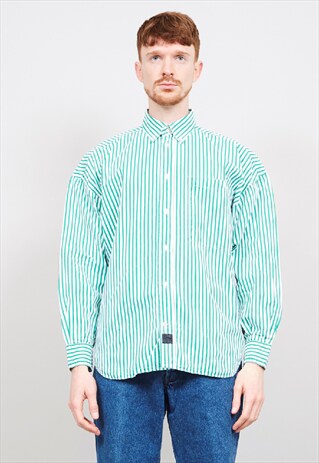 VINTAGE 90'S VERSACE GREEN STRIPED SHIRT