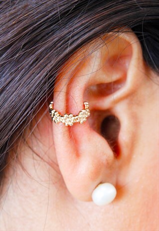 GOLD FLOWER STATEMENT EAR CUFF EARRINGS