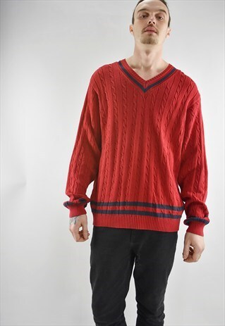 VINTAGE 90S IZOD V NECK CABLE KNIT JUMPER