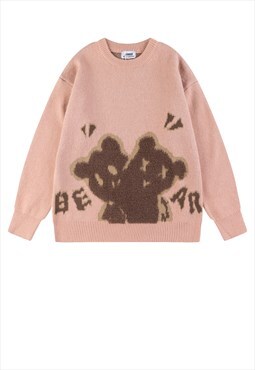 Couples sweater teddy bear knitted jumper love top in pink