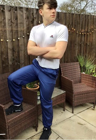 BLUE NYLON LINED SHELL 90S ZIP CUFF JOGGERS