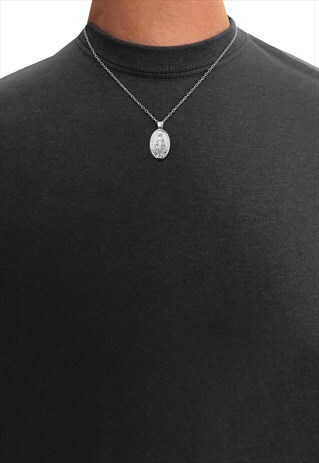 20" GOD JESUS MARY OVAL PENDANT NECKLACE CHAIN - SILVER