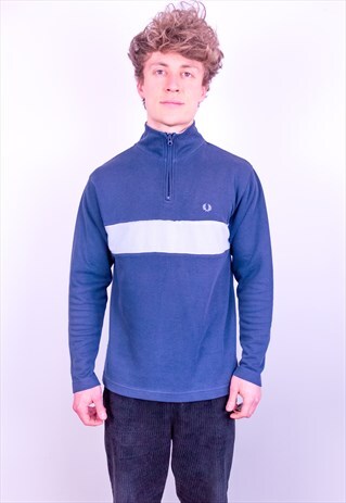 VINTAGE FRED PERRY 1/4 ZIP SWEATSHIRT IN BLUE