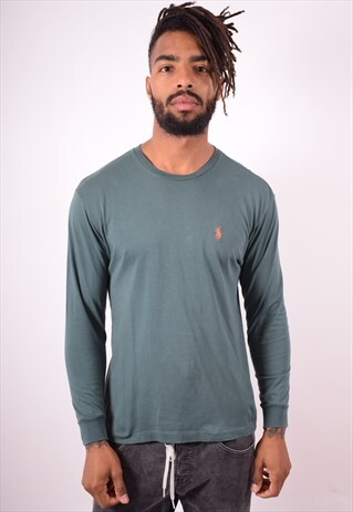 POLO RALPH LAUREN MENS VINTAGE TOP LONG SLEEVE XS GREEN 90S