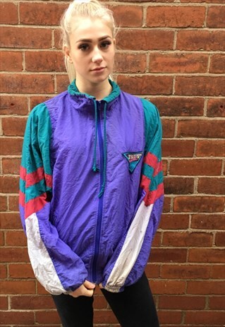 VINTAGE SHELL SUIT BOMBER JACKET SPORTS SMALL 8 10