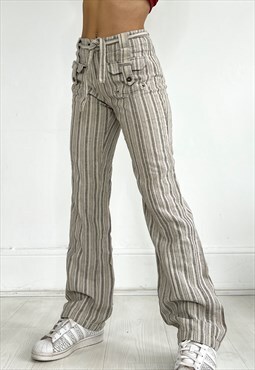 Vintage 90s Trousers Stripey Boho Linen Hippy Summer Y2k 00s