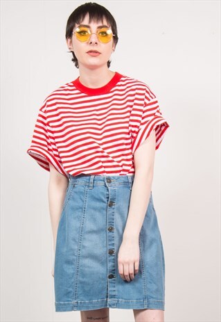 VINTAGE 90'S LIGHT BLUE DENIM HIGH WAIST MINI SKIRT