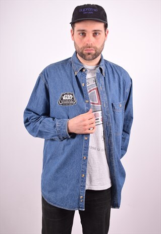 LEE MENS VINTAGE STAR WARS DENIM SHIRT LARGE BLUE 90S