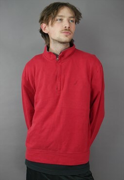 Vintage Nautica 1/4 Sweater in Red with logo
