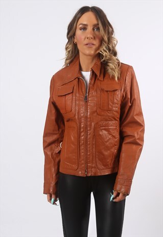 LEATHER JACKET SHORT VINTAGE UK 12 (DH2Q)