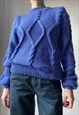 VINTAGE WOOL CABLE CORNFLOWER BLUE PULLOVER JUMPER SIZE M