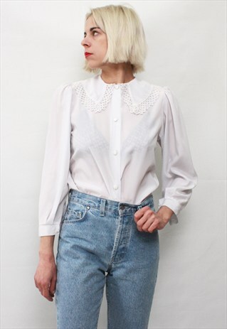 VINTAGE 90' AMAZING CUTE WHITE SHIRT WITH ELEGANT COLLAR