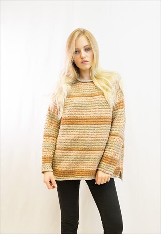 RIBBED STRIPE MIX YARN OVERSIZE JUMPER(CAMEL)