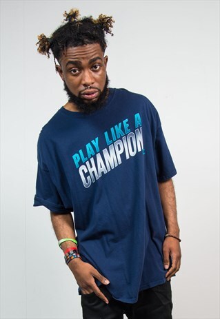 CHAMPION T-SHIRT BLUE CREW NECK