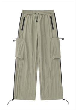 Parachute joggers utility pants cargo pocket trousers cream