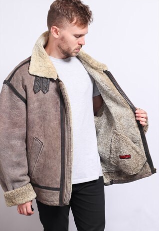 VINTAGE SUEDE AVIATOR FLEECE JACKET
