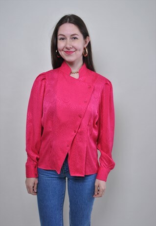 80S PUFF SLEEVE BLOUSE, VINTAGE PINK EVENING SHIRT