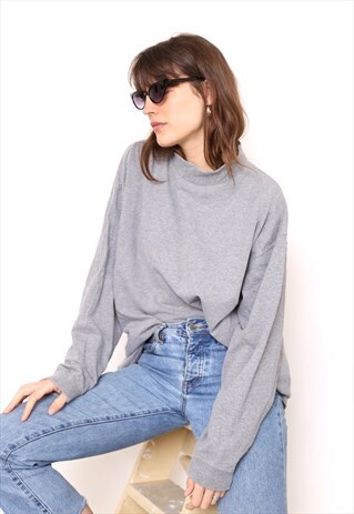 VINTAGE 90S GREY POLO HIGH TURTLE ROLL NECK TOP