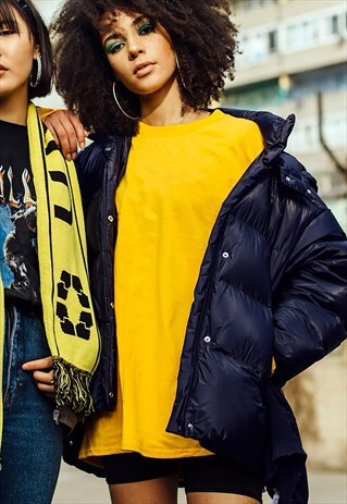ZIP UP HOOD BIG PUFFER BUBBLE PADDED JACKET - NAVY BLUE