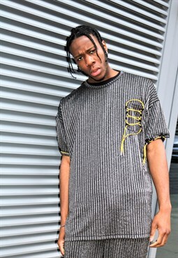 Oversized Black Pinstripe T-shirt With Pull String