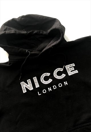 BLACK NICCE EMBROIDERED SPELL OUT SWEATSHIRT HOODIE