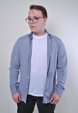 Men vintage Burberry grey minimalist classic dress shirt 