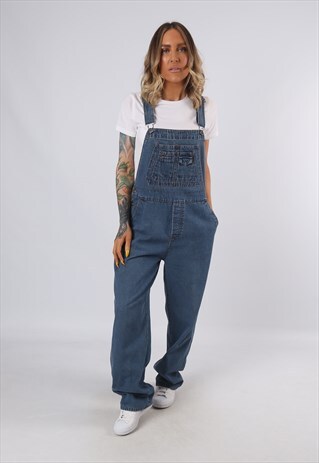 DENIM DUNGAREES VINTAGE WIDE LEG TALL LENGTH UK 14 (34D)