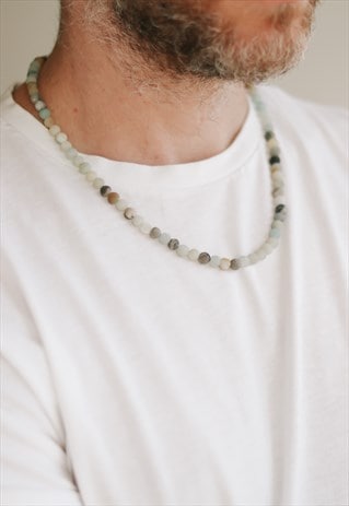 AMAZONITE STONE NECKLACE FOR MEN BEADS FESTIVAL JEWELRY