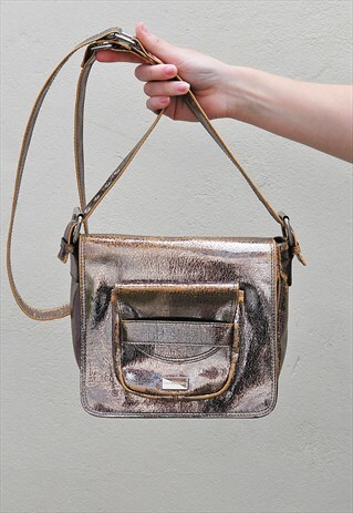 VINTAGE GOLD DISTRESSED LEATHER CROSS BODY BAG