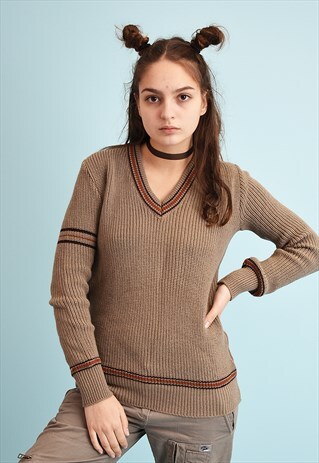 70'S RETRO NEUTRAL CRICKET STYLE KNIT JUMPER