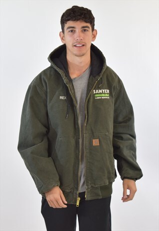 VINTAGE 90S GREEN CARHARTT HOODED WORKWEAR JACKET