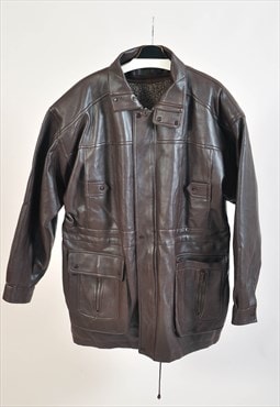 Vintage 80s faux leather parka coat