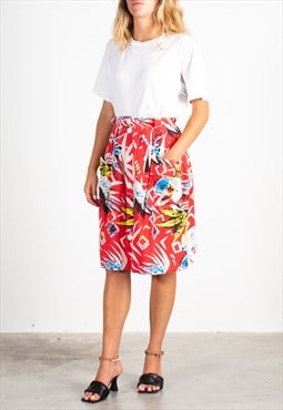 Women's Red White Abstract Jungle Cotton Skirt 
