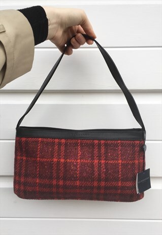 WOMENS BURBERRY HANDBAG BAG PURSE IN RED WOOL CHECK PATTERN