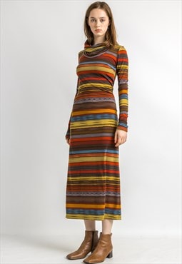 80s Vintage Missoni Italian Striped Turtleneck  Dress 5870
