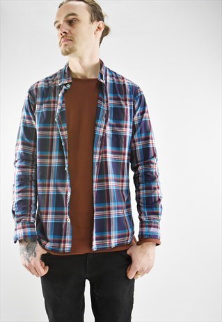 VINTAGE 90S TOMMY HILFIGER BLUE & RED PLAID SHIRT