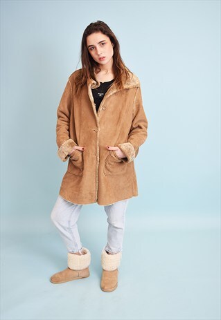 90'S RETRO FAUX FUR DETAILING SHEARLING SHERPA COAT