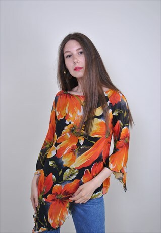 90S VINTAGE FLOWERS OVERSIZE BLOUSE, SIZE M