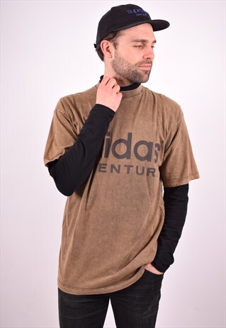 ADIDAS MENS VINTAGE T-SHIRT TOP LARGE BROWN 90S
