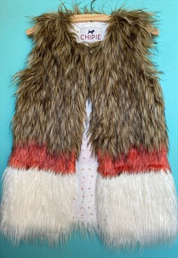 Y2K Chipie MultiColoured Fluffy Fur Waistcoat XS