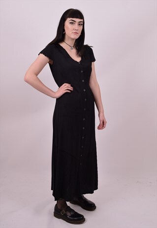 VINTAGE 90'S BLACK FULL LENGTH GRUNGE DRESS SIZE 10 12 14