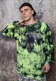 Emoji print top 90s fluorescent graffiti tie-dye tee green