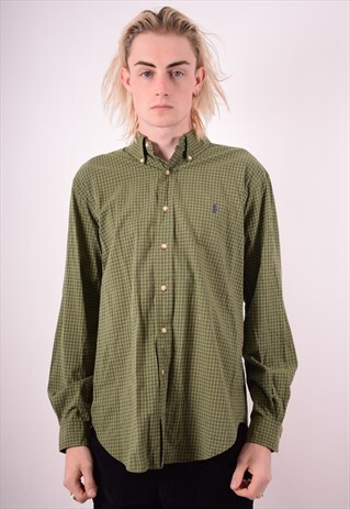 RALPH LAUREN MENS VINTAGE SHIRT LARGE GREEN CHECK 90S