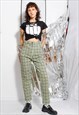90s grunge y2k neon green navy checkered high rise pants
