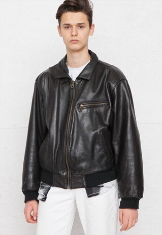 VINTAGE BLACK BOMBER LEATHER JACKET
