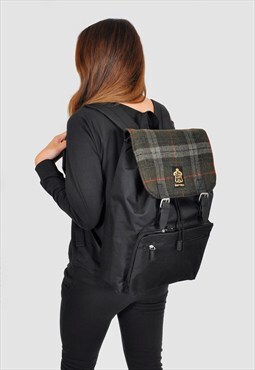 Khaki Wool Tweed panel laptop backpack college Uni rucksack